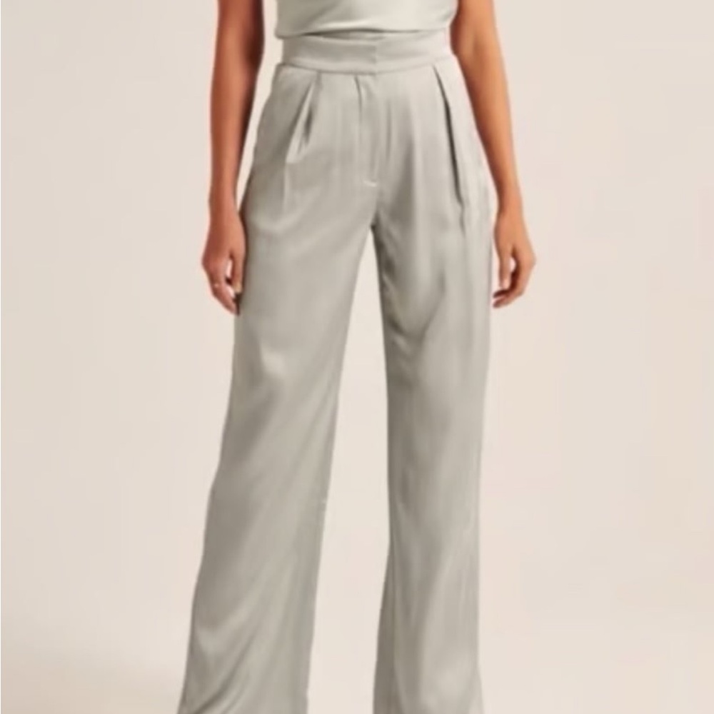Abercrombie Satin Wide Leg Sage Green Trouser - Size 31S
